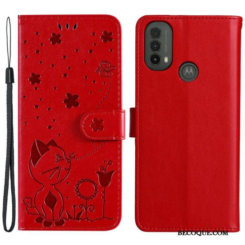 Kotelot Moto E40 / E30 / E20 Suojaketju Kuori Kissa Ja Mehiläinen Kaulanauhalla