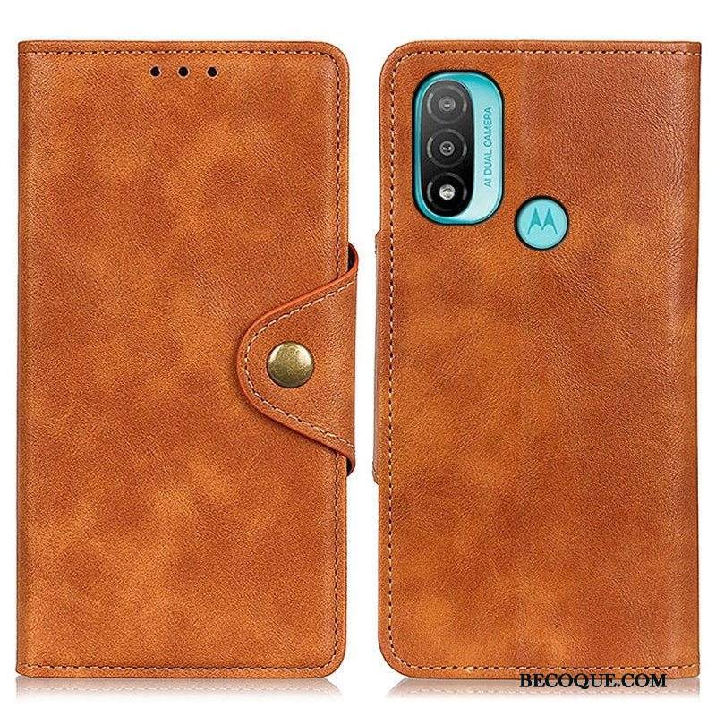 Kotelot Moto E40 / E30 / E20 Vintage Keinonahka Ja Nappi