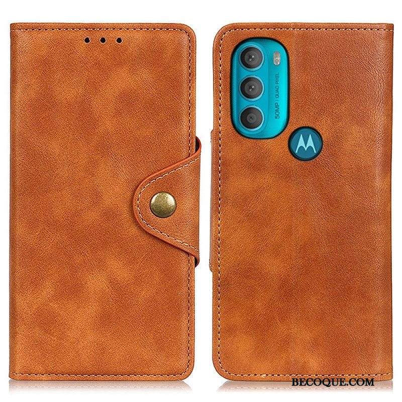 Kotelot Moto G71 5G Vintage Keinonahka Ja Nappi