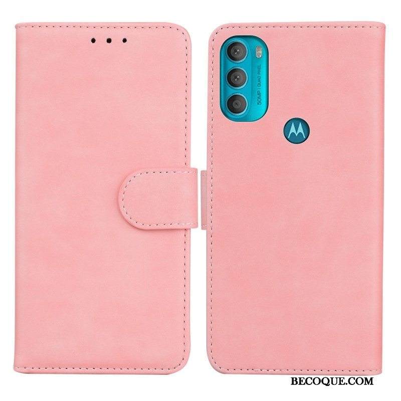 Kotelot Moto G71 5G Yksivärinen Nahkaefekti