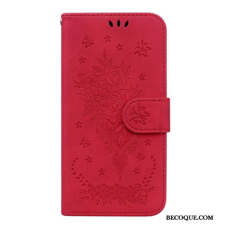 Kotelot Samsung Galaxy A14 / A14 5G Suojaketju Kuori Strappy Ruusut Ja Perhoset