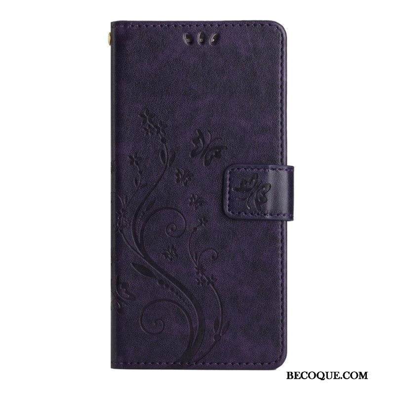 Kotelot Samsung Galaxy A54 5G Suojaketju Kuori Kukkia Ja Perhosia Hihnalla