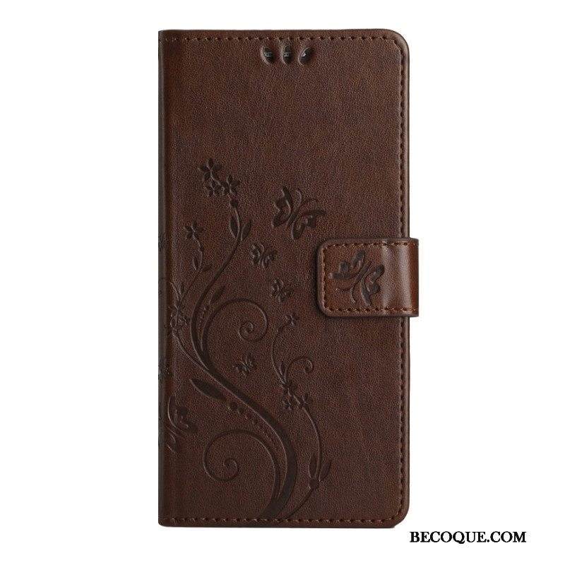 Kotelot Samsung Galaxy A54 5G Suojaketju Kuori Kukkia Ja Perhosia Hihnalla