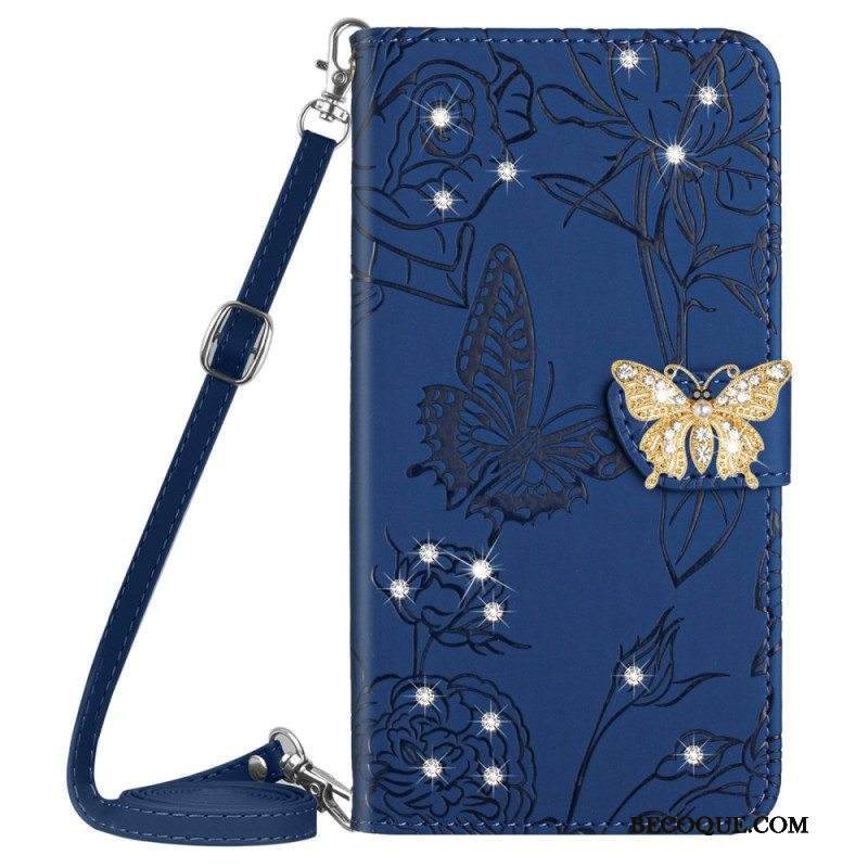 Kotelot Samsung Galaxy M13 Butterfly Charm Ja Olkahihna