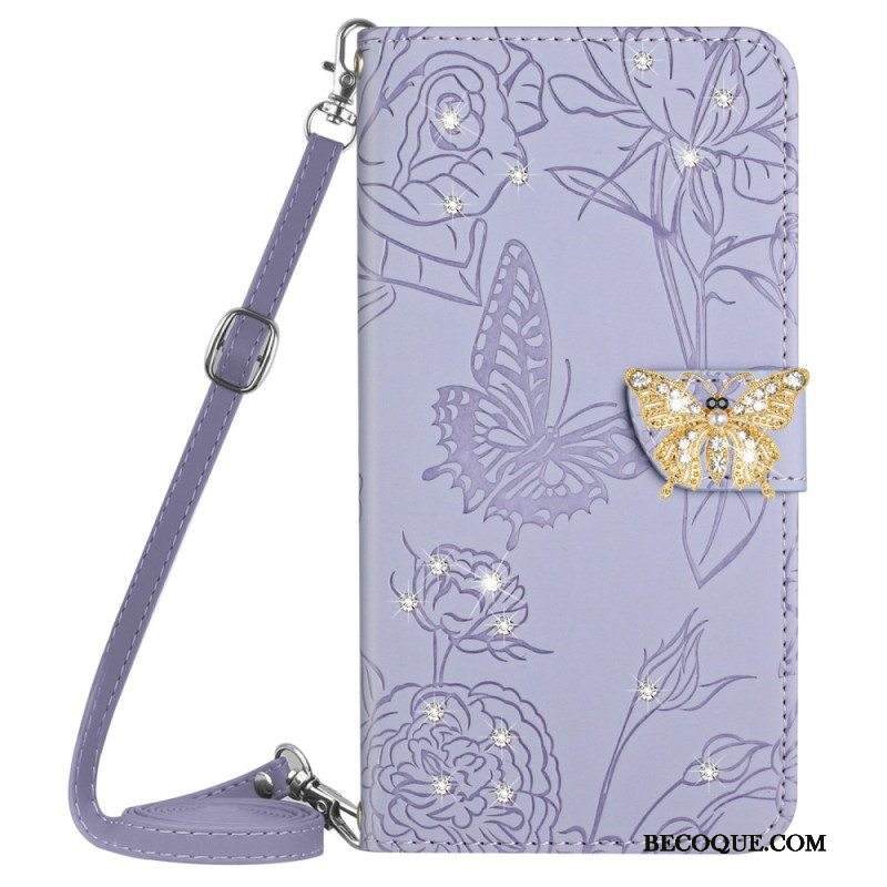 Kotelot Samsung Galaxy M13 Butterfly Charm Ja Olkahihna