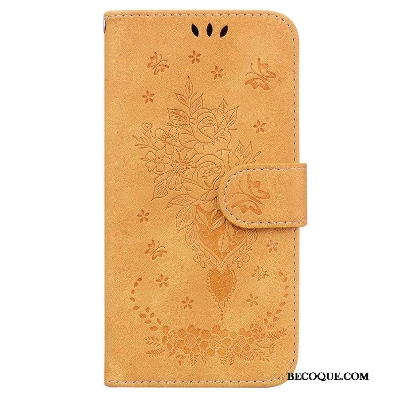 Kotelot Samsung Galaxy M13 Suojaketju Kuori Strappy Ruusut Ja Perhoset