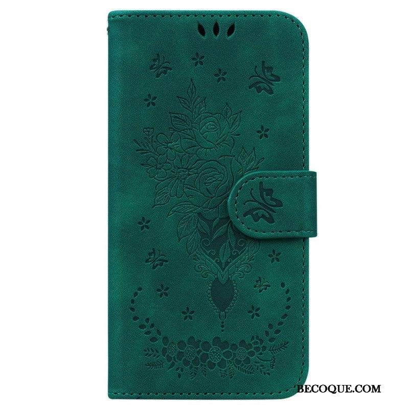 Kotelot Samsung Galaxy M13 Suojaketju Kuori Strappy Ruusut Ja Perhoset