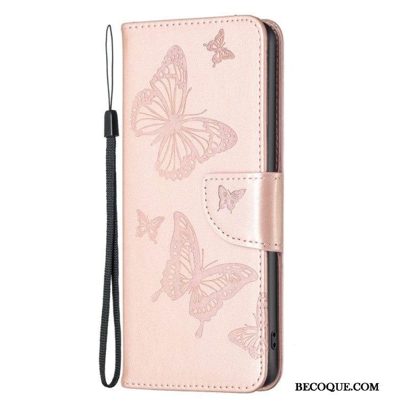 Kotelot Samsung Galaxy M53 5G Suojaketju Kuori Perhosille Painettu Olkahihna