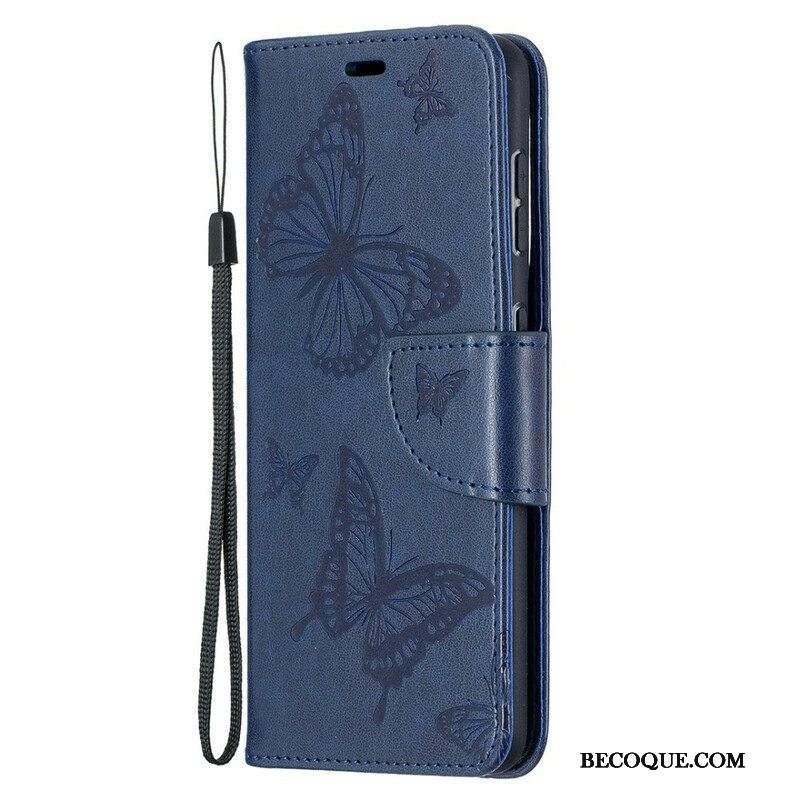 Kotelot Samsung Galaxy S21 5G Perhosia Lennossa Lanyardin Kanssa