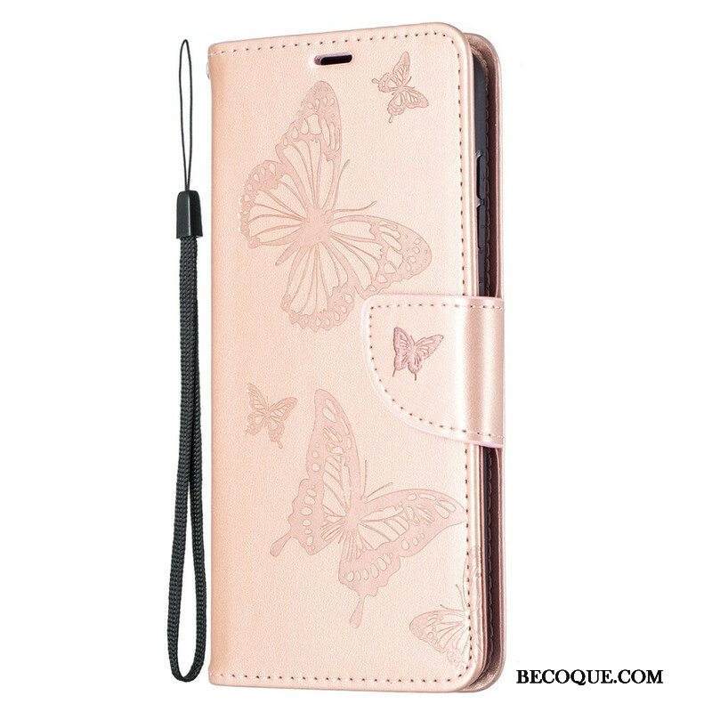 Kotelot Samsung Galaxy S21 FE Perhosia Lennossa Lanyardin Kanssa