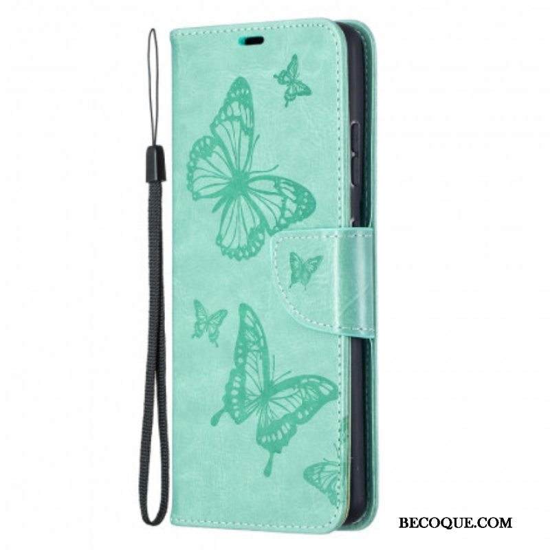 Kotelot Samsung Galaxy S21 Ultra 5G Perhosia Lennossa Lanyardin Kanssa