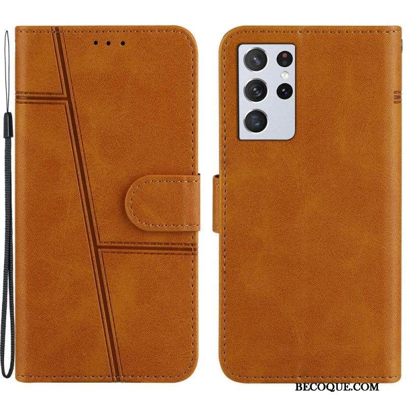 Kotelot Samsung Galaxy S21 Ultra 5G Suojaketju Kuori Strappy Geo Leather Effect