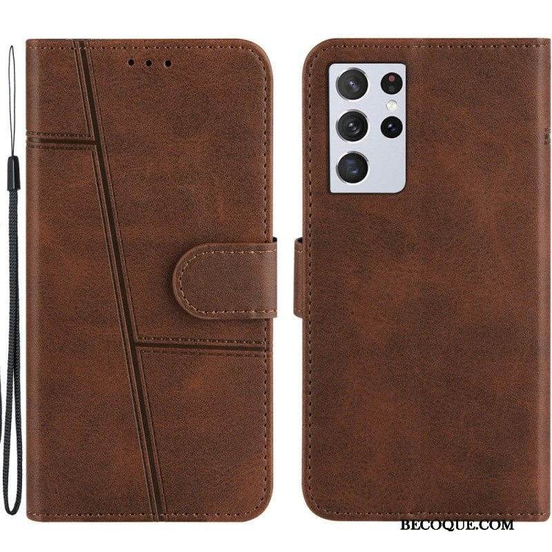 Kotelot Samsung Galaxy S21 Ultra 5G Suojaketju Kuori Strappy Geo Leather Effect