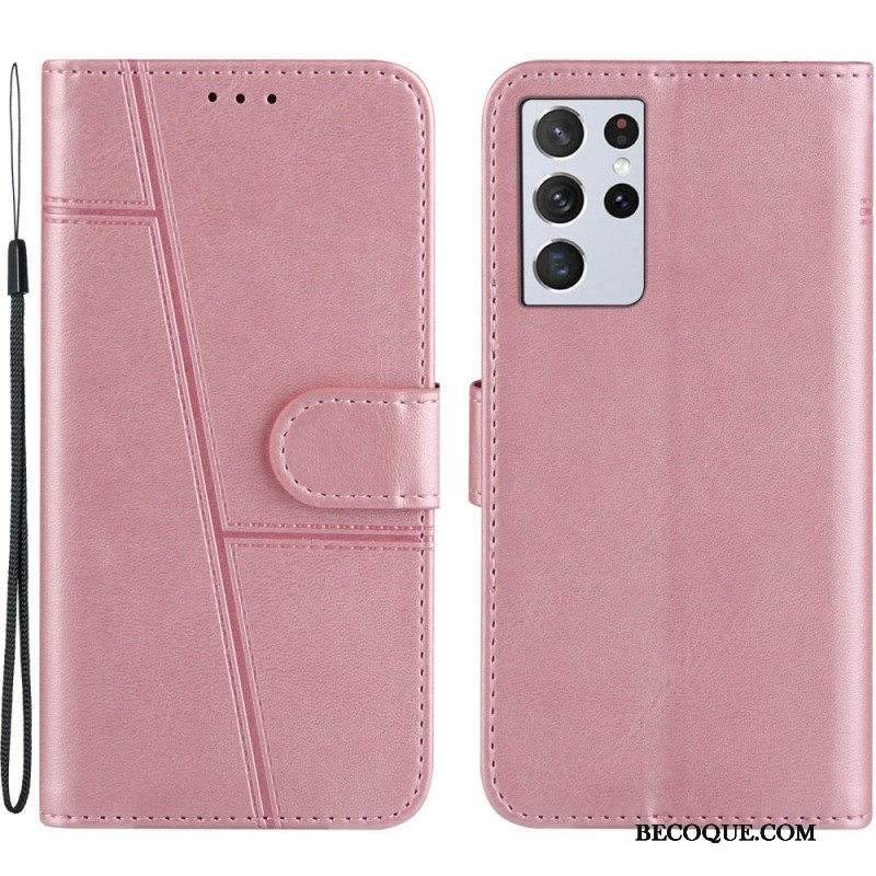 Kotelot Samsung Galaxy S21 Ultra 5G Suojaketju Kuori Strappy Geo Leather Effect