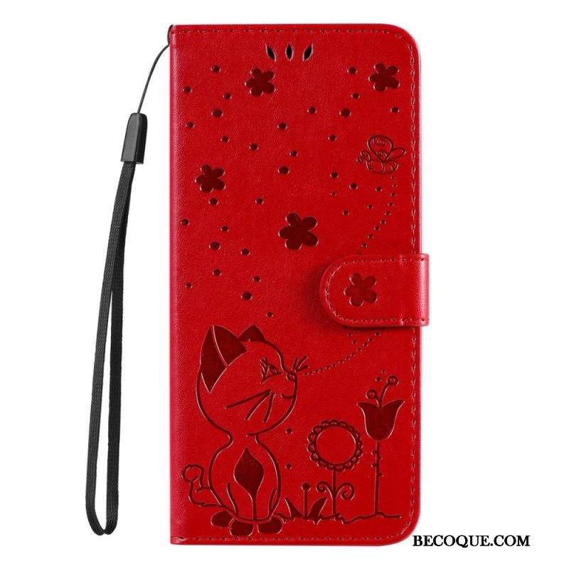 Kotelot Samsung Galaxy S22 Plus 5G Suojaketju Kuori Kissa Ja Mehiläinen Kaulanauhalla