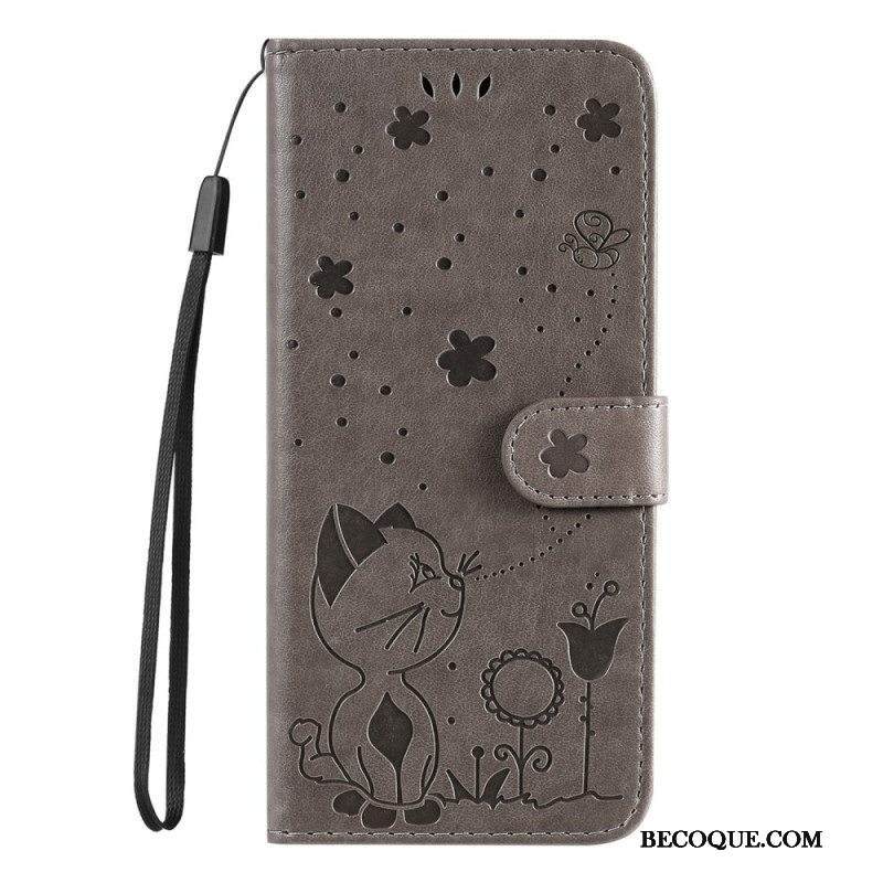 Kotelot Samsung Galaxy S22 Ultra 5G Suojaketju Kuori Kissa Ja Mehiläinen Kaulanauhalla