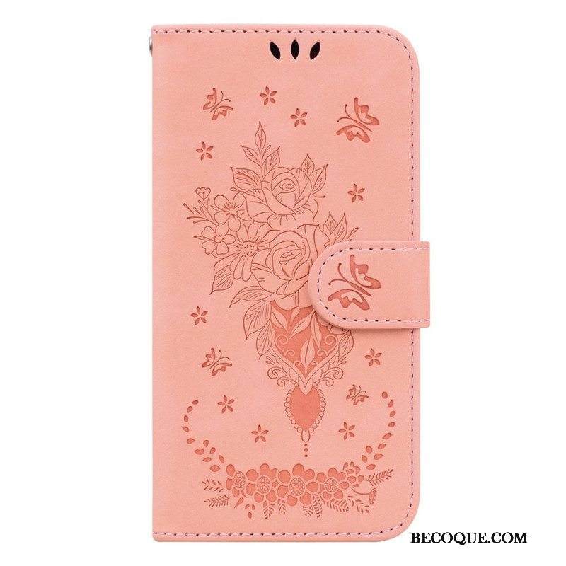 Kotelot Samsung Galaxy S23 Plus 5G Suojaketju Kuori Strappy Ruusut Ja Perhoset