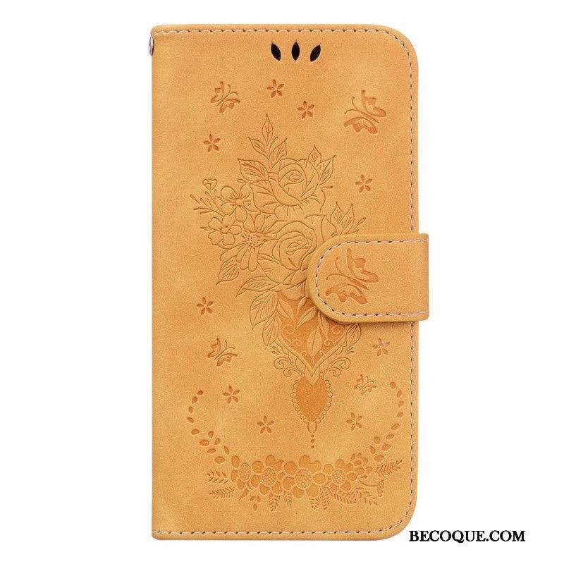 Kotelot Samsung Galaxy S23 Plus 5G Suojaketju Kuori Strappy Ruusut Ja Perhoset