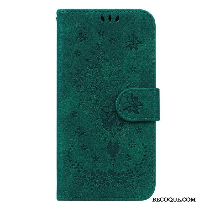 Kotelot Samsung Galaxy S23 Plus 5G Suojaketju Kuori Strappy Ruusut Ja Perhoset