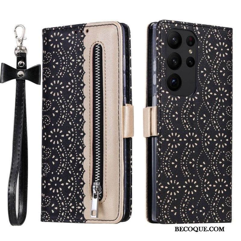 Kotelot Samsung Galaxy S23 Ultra 5G Suojaketju Kuori Pitsihihna Kolikkokukkaro