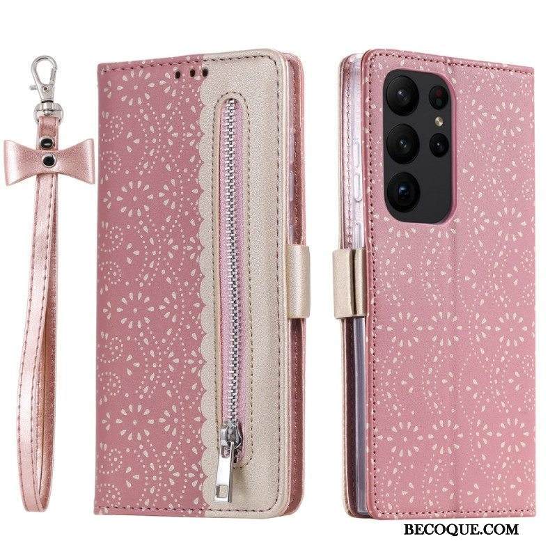 Kotelot Samsung Galaxy S23 Ultra 5G Suojaketju Kuori Pitsihihna Kolikkokukkaro