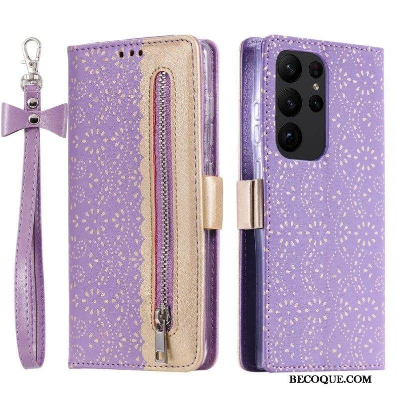 Kotelot Samsung Galaxy S23 Ultra 5G Suojaketju Kuori Pitsihihna Kolikkokukkaro