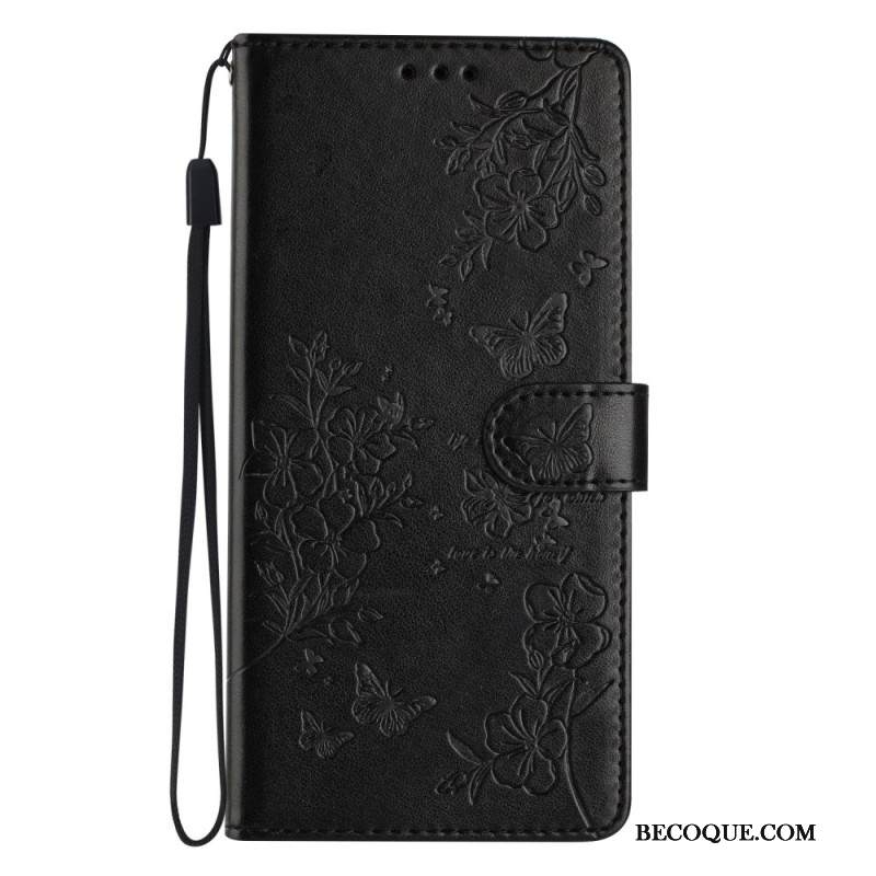 Kotelot Samsung Galaxy S26 Plus Puhelinkuoret Kukkakuvioinen Perhoskuvio Ja Kaulanauha