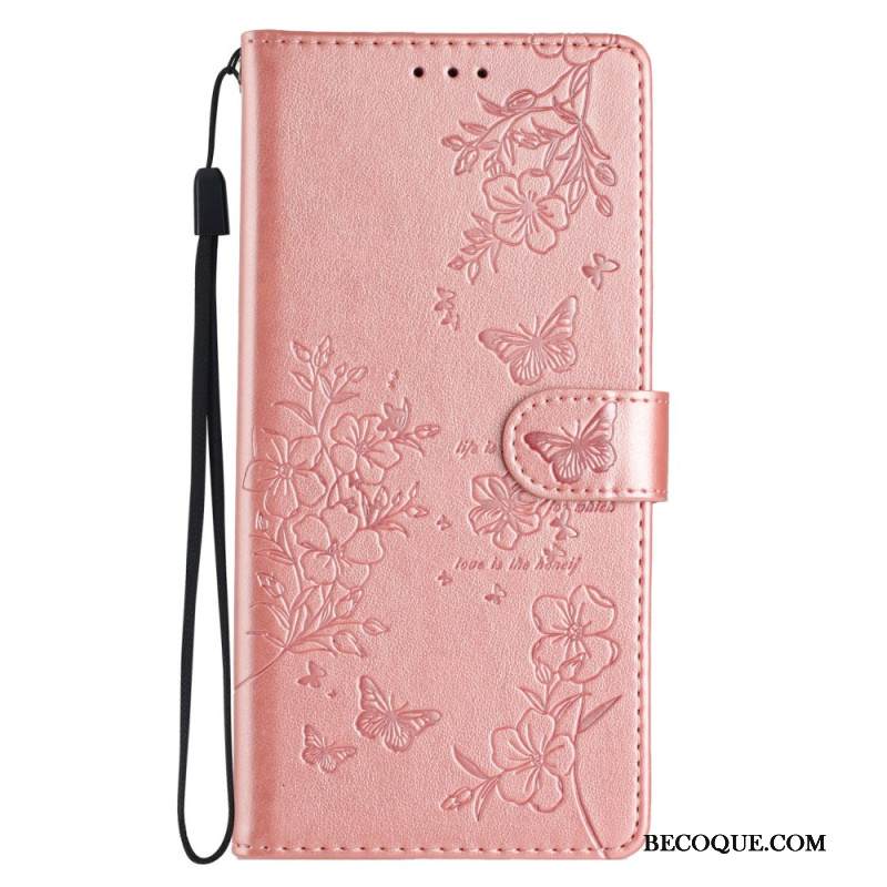 Kotelot Samsung Galaxy S26 Plus Puhelinkuoret Kukkakuvioinen Perhoskuvio Ja Kaulanauha