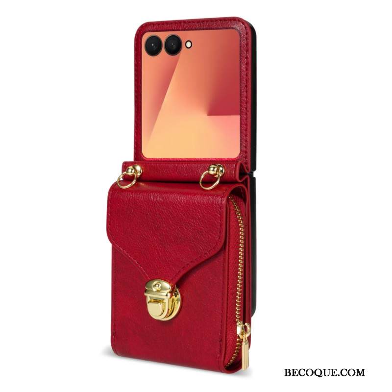 Kotelot Samsung Galaxy Z Flip 7 Vetoketjullinen Lompakko Ja Olkahihna