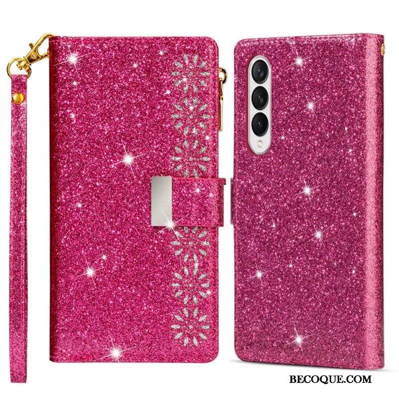 Kotelot Samsung Galaxy Z Fold 4 Ultra Paljetoitu Hihnalla