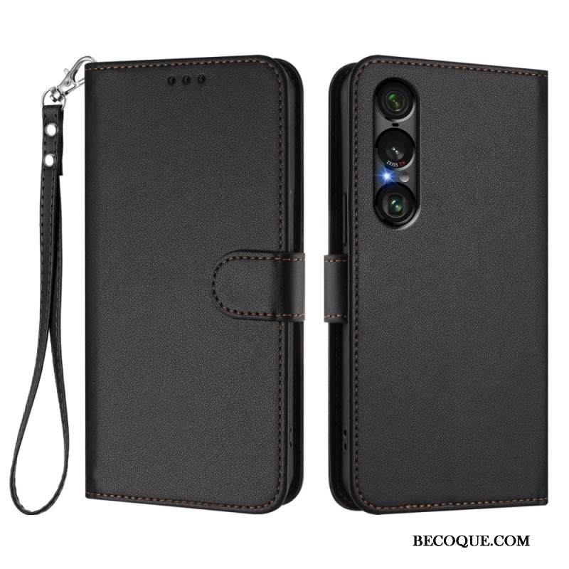 Kotelot Sony Xperia 1 Vii Nahkaefekti Ja Nauha Suojakuori