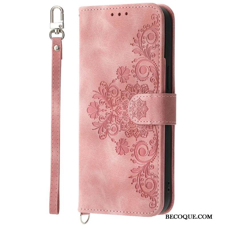 Kotelot Xiaomi 15 Pro Mokkanahkakuvio Kukkakuvio Jossa Hihna Ja Olkahihna Suojakuori