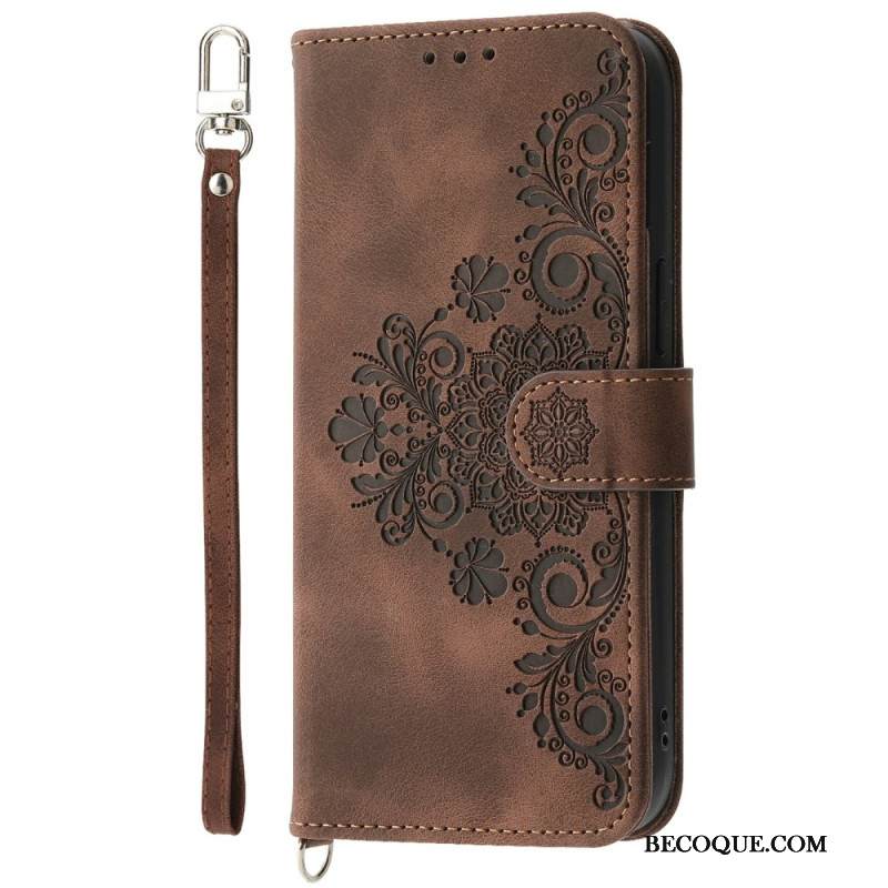 Kotelot Xiaomi 15 Pro Mokkanahkakuvio Kukkakuvio Jossa Hihna Ja Olkahihna Suojakuori