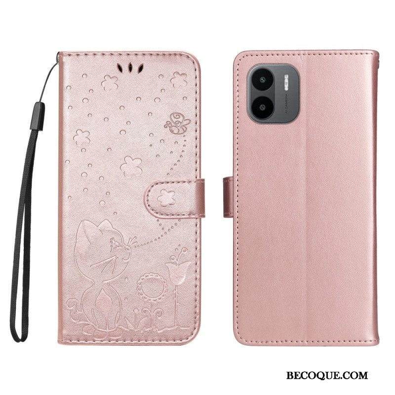 Kotelot Xiaomi Redmi A1 Suojaketju Kuori Kissa Ja Mehiläinen Kaulanauhalla