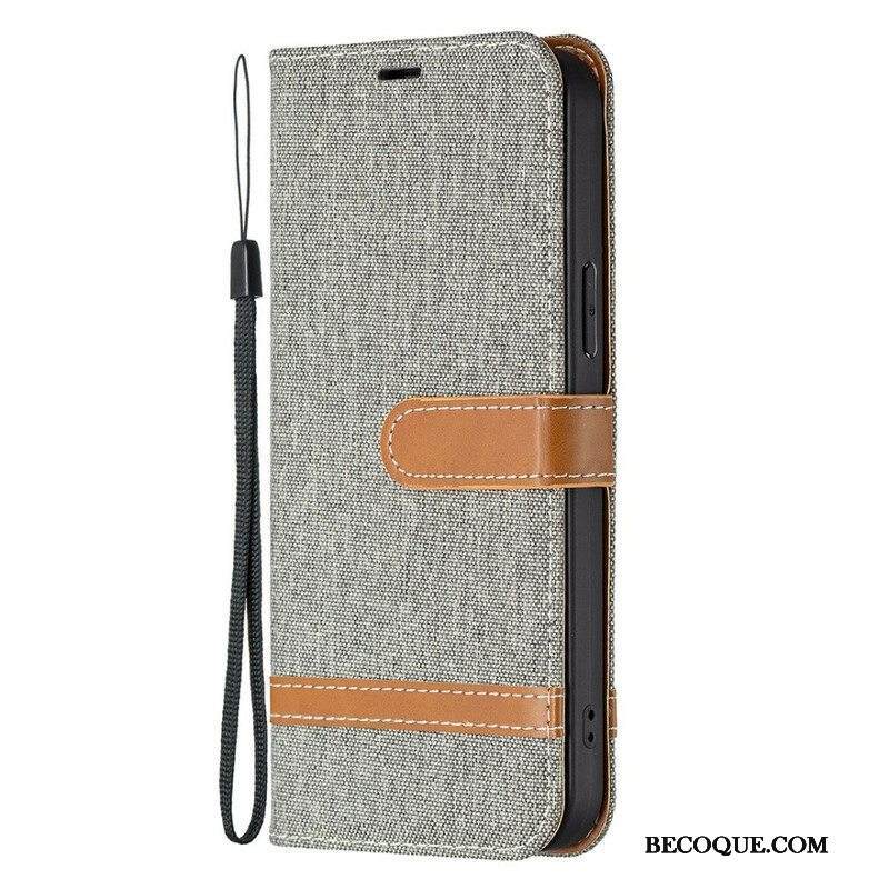 Kotelot iPhone 13 Pro Max Suojaketju Kuori Kangas- Ja Nahkaefektihihna