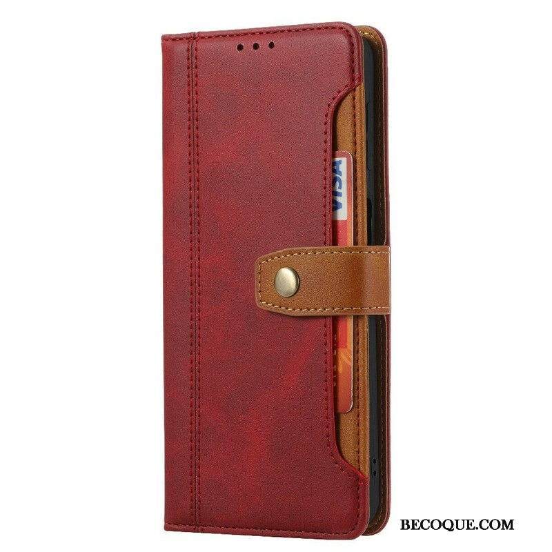 Kotelot iPhone 13 Pro Nahkaefekti Edessä Korttipidike Ja Hihna