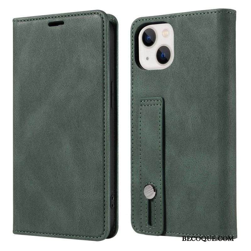 Kotelot iPhone 14 Keinonahkaa Manuaalisella Hihnalla