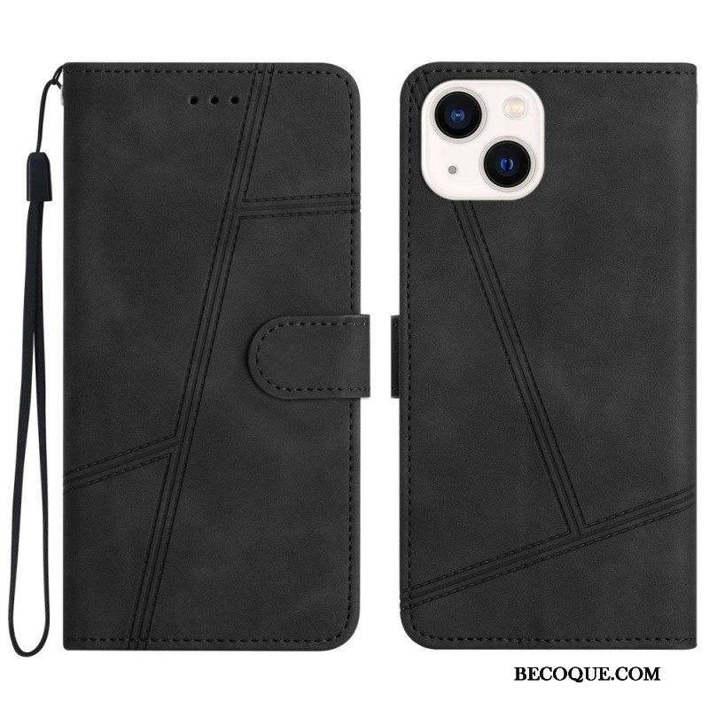 Kotelot iPhone 14 Plus Suojaketju Kuori Geo-ompeluhihna Nahkaefektillä