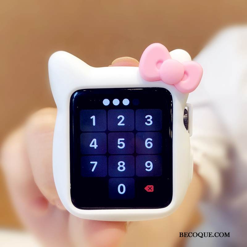 Kuori Apple Watch Series 3 Laukut Trendi Perhonen, Kotelo Apple Watch Series 3 Sarjakuva Kissa Valkoinen