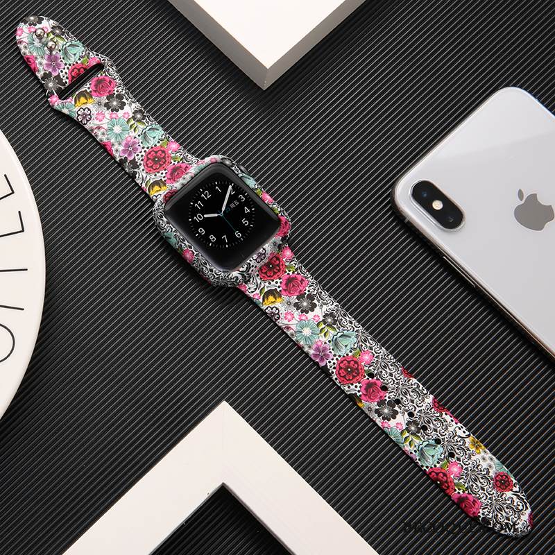 Kuori Apple Watch Series 3 Silikoni Valkoinen Musta, Kotelo Apple Watch Series 3 Suojaus Tide-brändi Painatus
