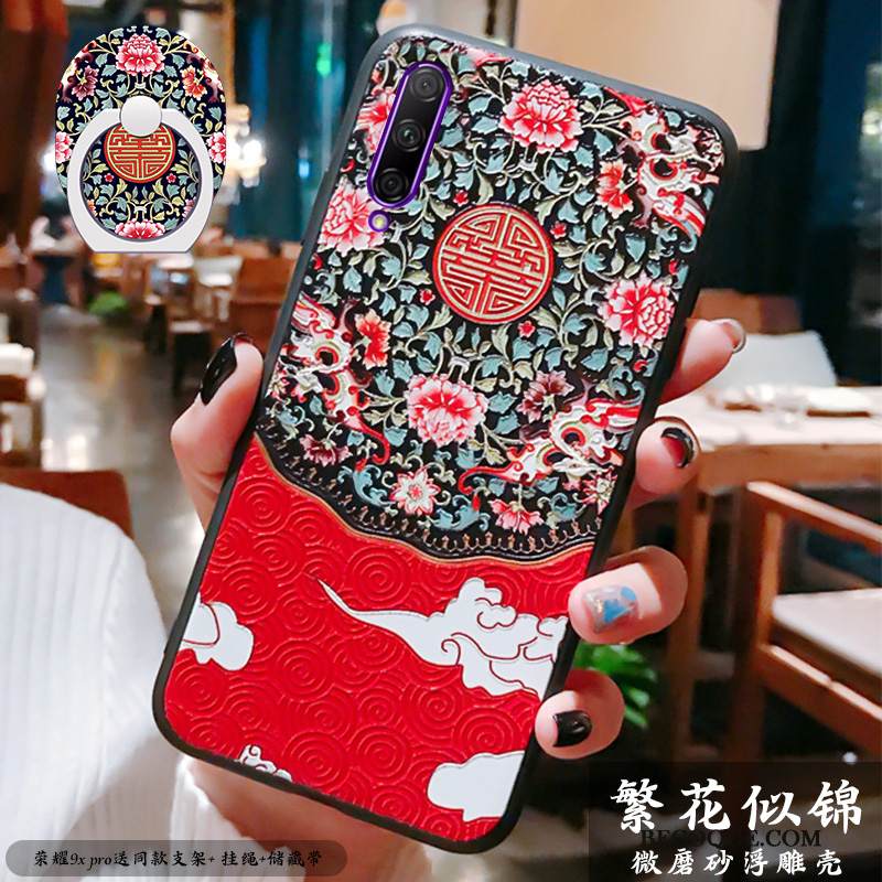 Kuori Honor 9x Pro Silikoni Kiinalainen Tyyli Ohut, Kotelo Honor 9x Pro Kohokuviointi Ripustettavat Koristeet Puhelimen Kuoret