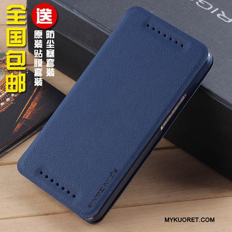 Kuori Htc One M7 Nahka Puhelimen Kuoret Tummansininen, Kotelo Htc One M7 Kuoret