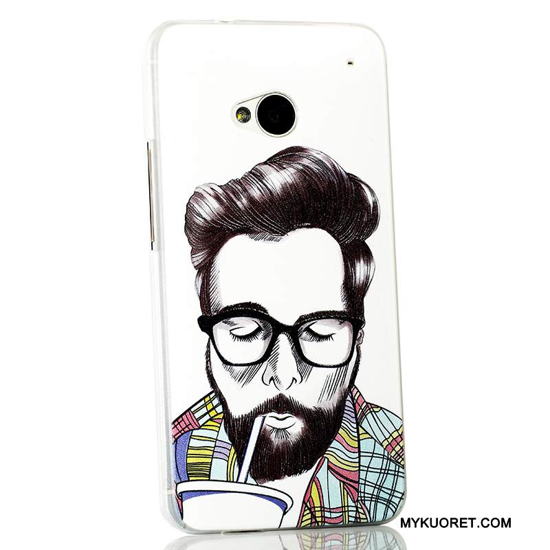 Kuori Htc One M7 Sarjakuva Vaaleansininen Puhelimen Kuoret, Kotelo Htc One M7 Kohokuviointi Ohut Ultra