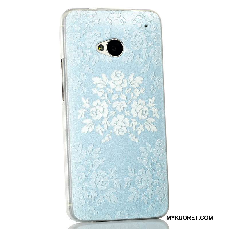 Kuori Htc One M7 Sarjakuva Vaaleansininen Puhelimen Kuoret, Kotelo Htc One M7 Kohokuviointi Ohut Ultra