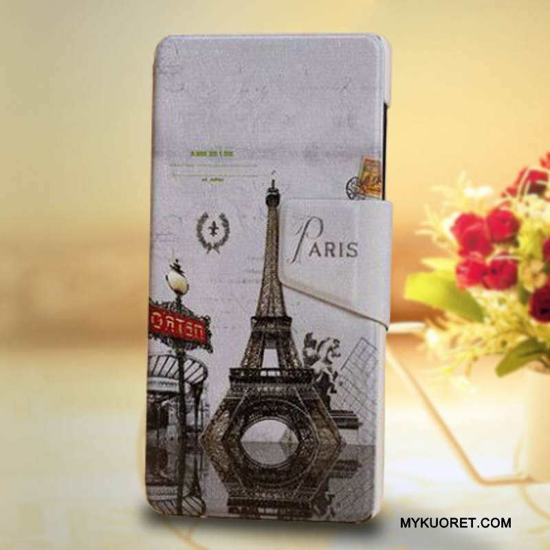 Kuori Htc One M7 Suojaus Kukkakuvio Sininen, Kotelo Htc One M7 Nahka Puhelimen Kuoret