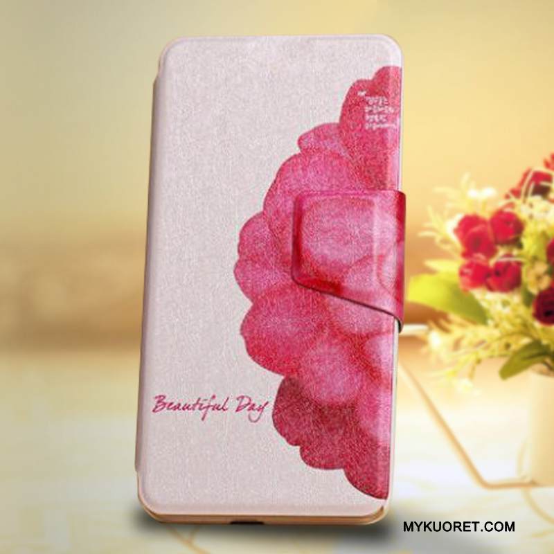 Kuori Htc One M7 Suojaus Kukkakuvio Sininen, Kotelo Htc One M7 Nahka Puhelimen Kuoret