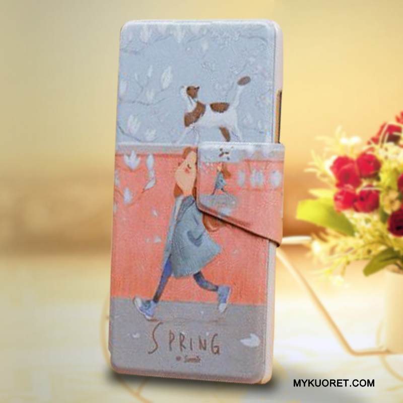 Kuori Htc One M7 Suojaus Kukkakuvio Sininen, Kotelo Htc One M7 Nahka Puhelimen Kuoret