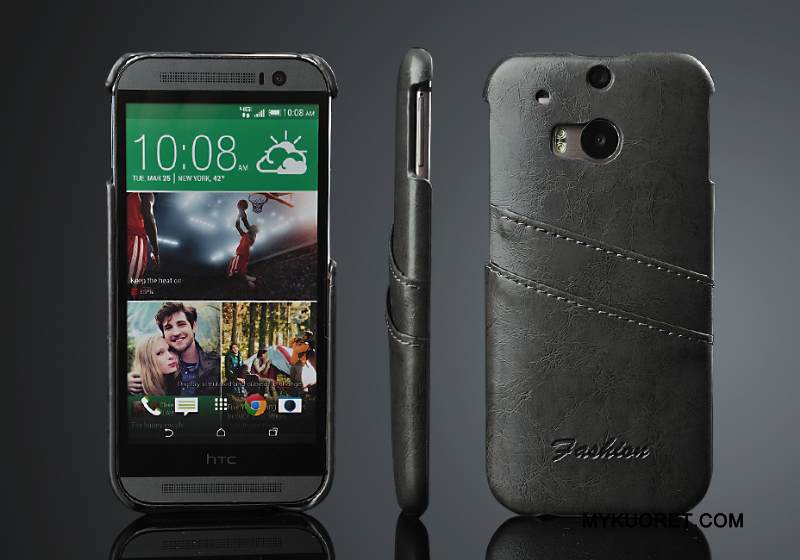 Kuori Htc One M8 Nahka Kortti Trendi, Kotelo Htc One M8 Suojaus Punainen Takakansi