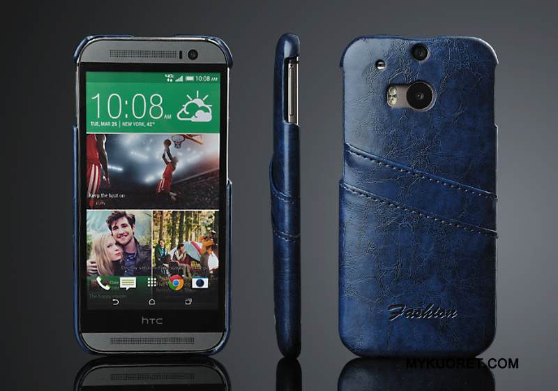 Kuori Htc One M8 Nahka Kortti Trendi, Kotelo Htc One M8 Suojaus Punainen Takakansi