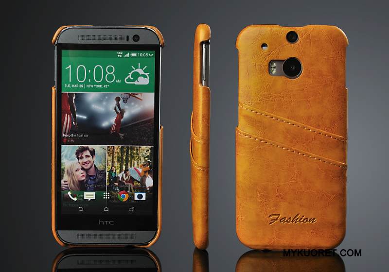 Kuori Htc One M8 Nahka Kortti Trendi, Kotelo Htc One M8 Suojaus Punainen Takakansi